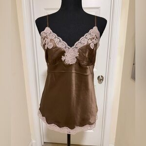 NWT Gold Hawk 100% Silk Lace Trim Camisole - Brown and Lavender Lace MSRP 150
